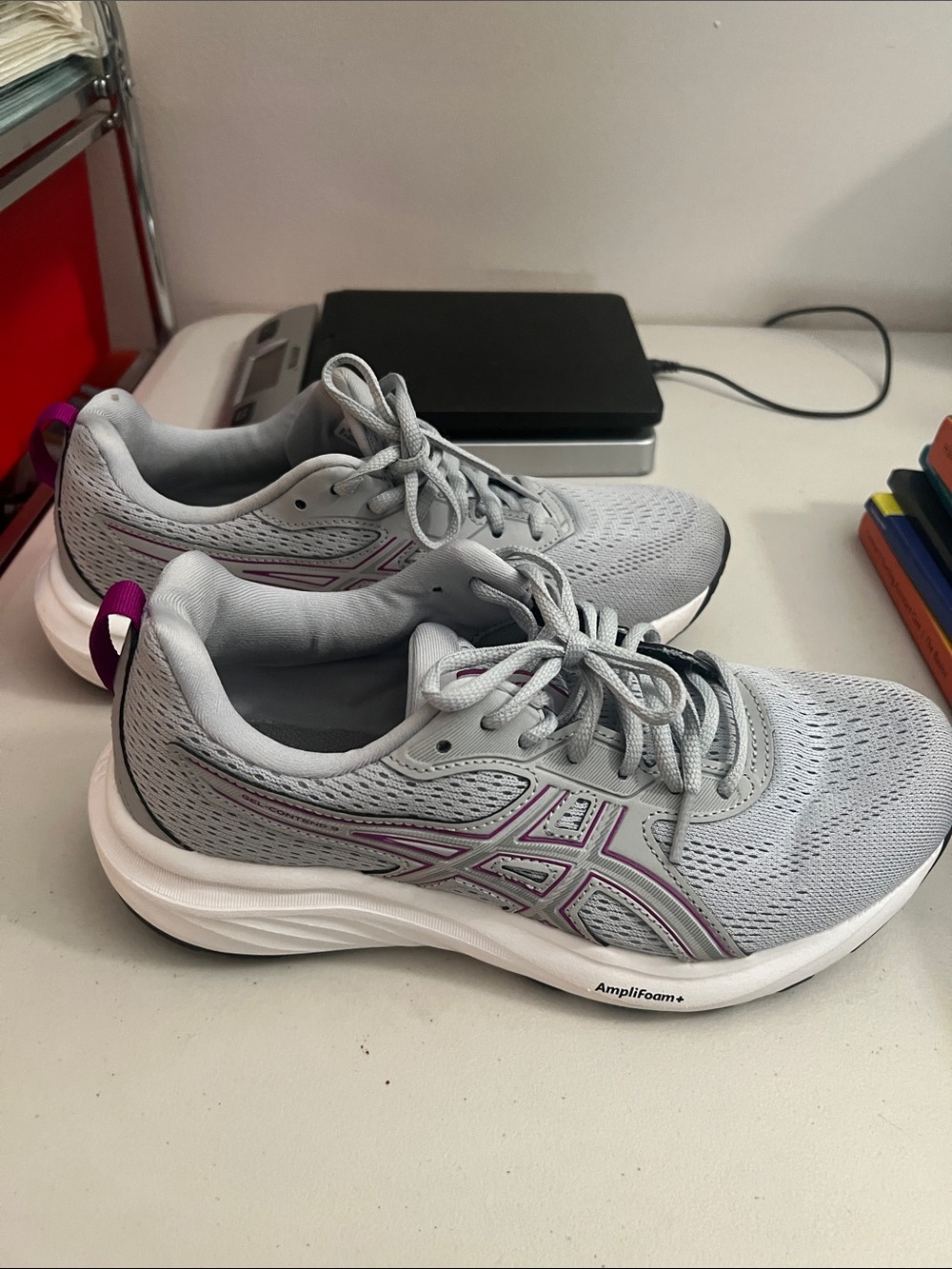 Asics Women's Gray Running Shoes with Purple Accents